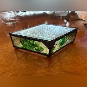 Vintage glass etched box jewelry box green hues